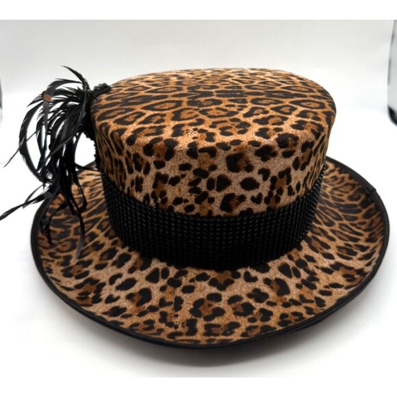 Women\'s Leopard Print Hat Church Wedding Derby Feather Rhinestone Whittall Shon main image 6